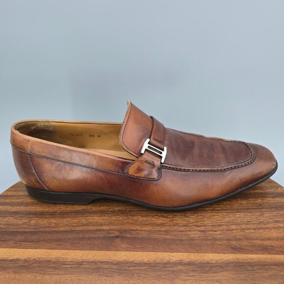 Magnanni Lino Loafers Mens 9.5 M Brown Leather Slip On Spain Buckle Dress Shoes